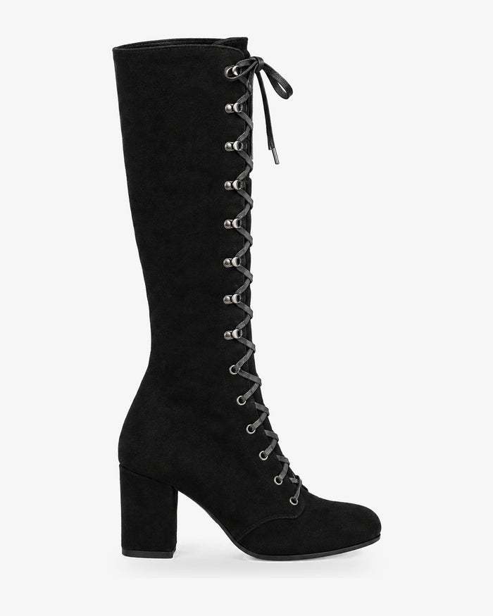 Bottes hautes lacées femme aspect daim, santiags cavalières genou — Margaux