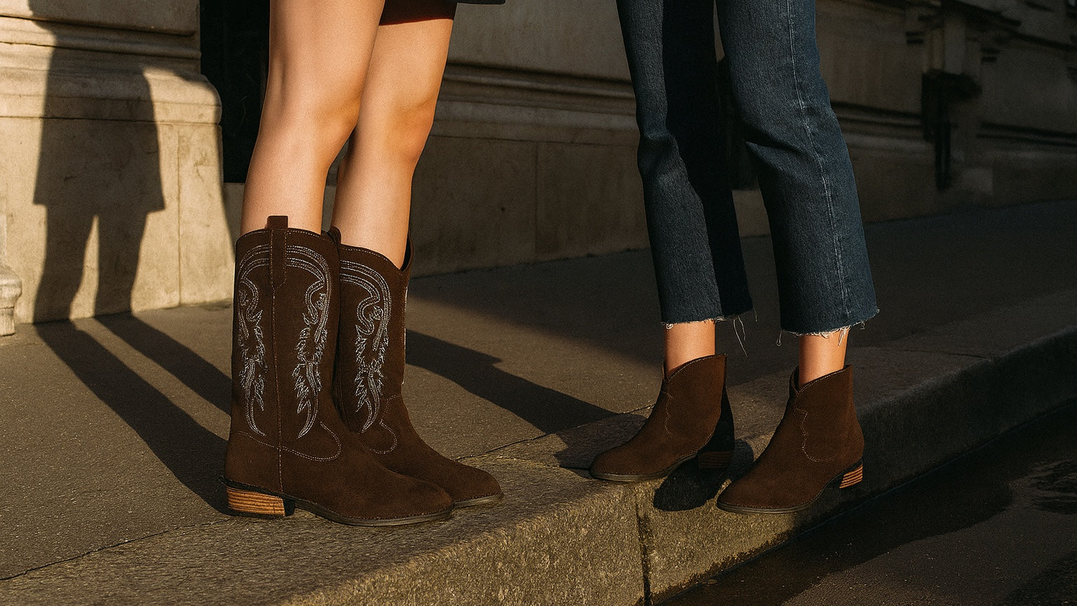 Santiags hautes et bottines santiags cote a cote a Paris