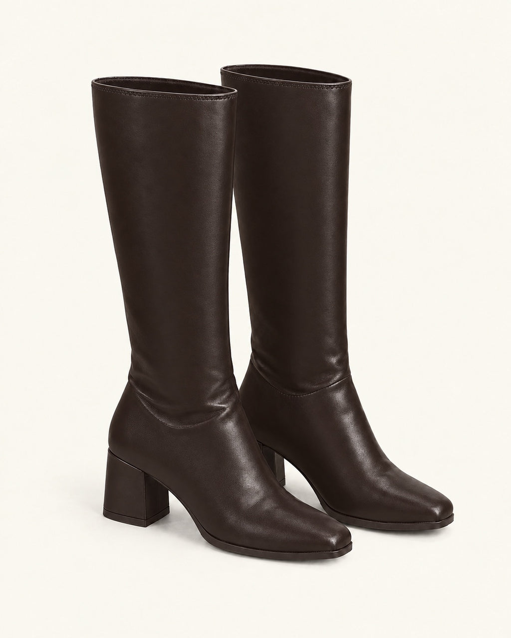 Bottes hautes Adèle marron chocolat, aspect cuir lisse, talon bloc
