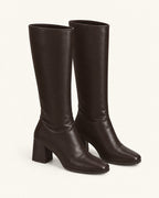 Bottes hautes Adèle marron chocolat, aspect cuir lisse, talon bloc