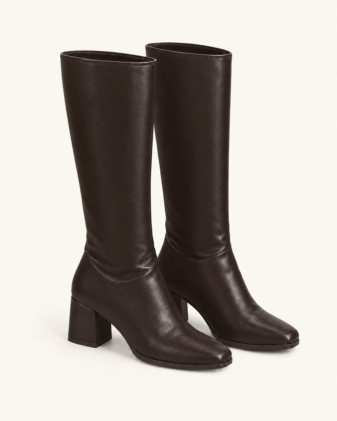 Bottes hautes Adèle marron chocolat, aspect cuir lisse, talon bloc