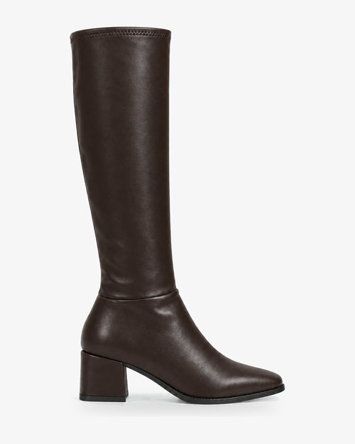 Bottes hautes femme aspect cuir lisse Adèle — Marron, vue de profil