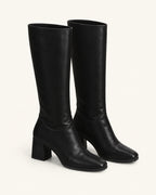 Bottes hautes femme aspect cuir lisse, talon bloc, bout carré — Adèle, noir