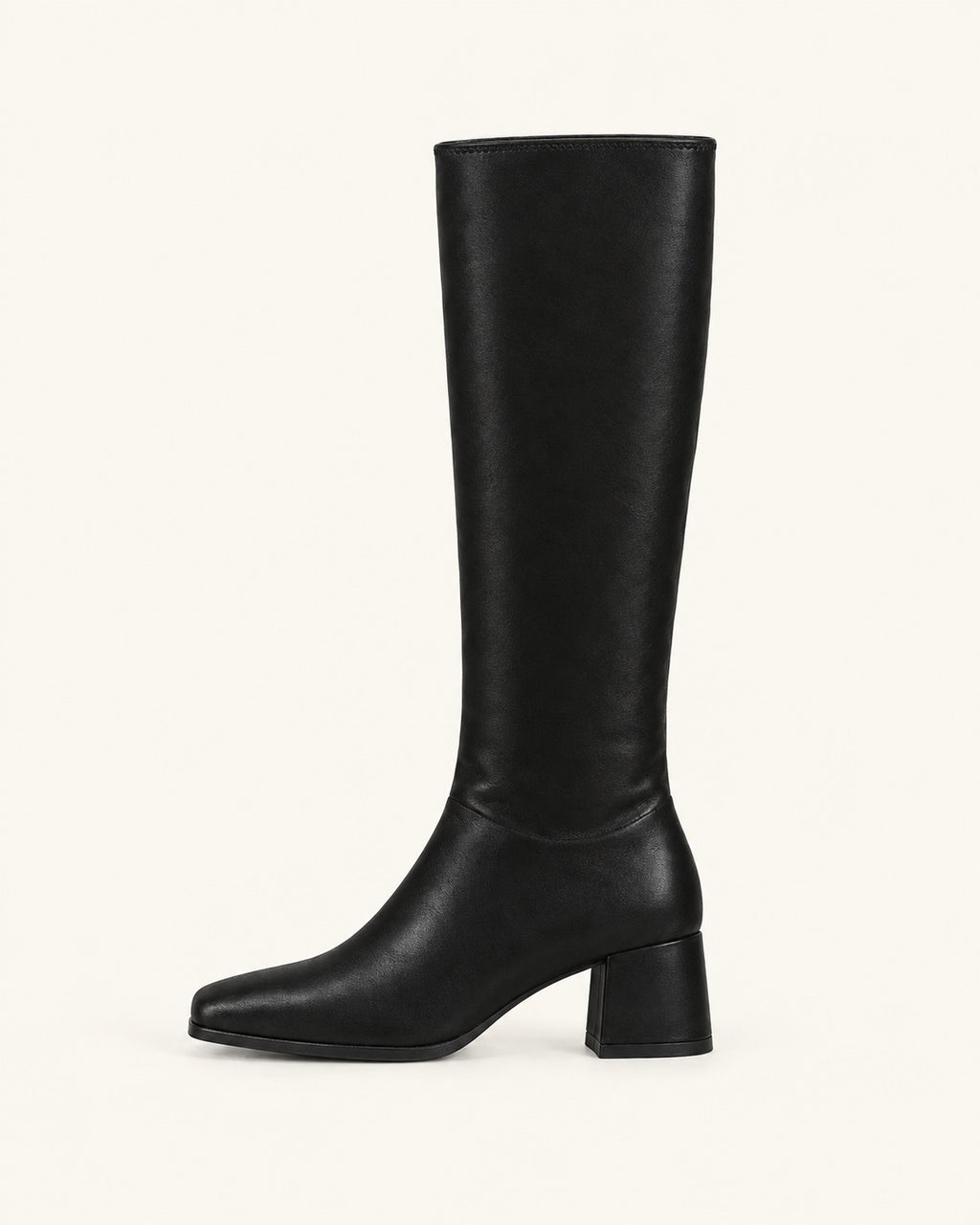 Bottes hautes Adèle noir, vue de profil : tige droite sous le genou, talon bloc