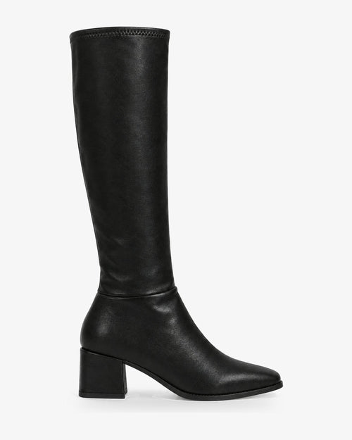 Bottes hautes femme aspect cuir lisse Adèle — Noir, vue de profil
