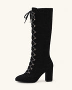 Bottes Léna noir, vue de profil : tige au genou et talon bloc