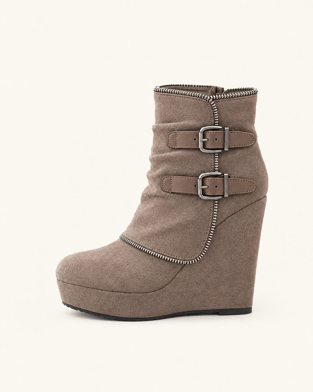 Bottines Juliette kaki, vue de profil : semelle compensée et plateforme