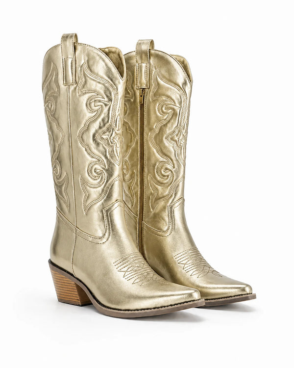Bottines santiags métallisées dorées femme — Gloria