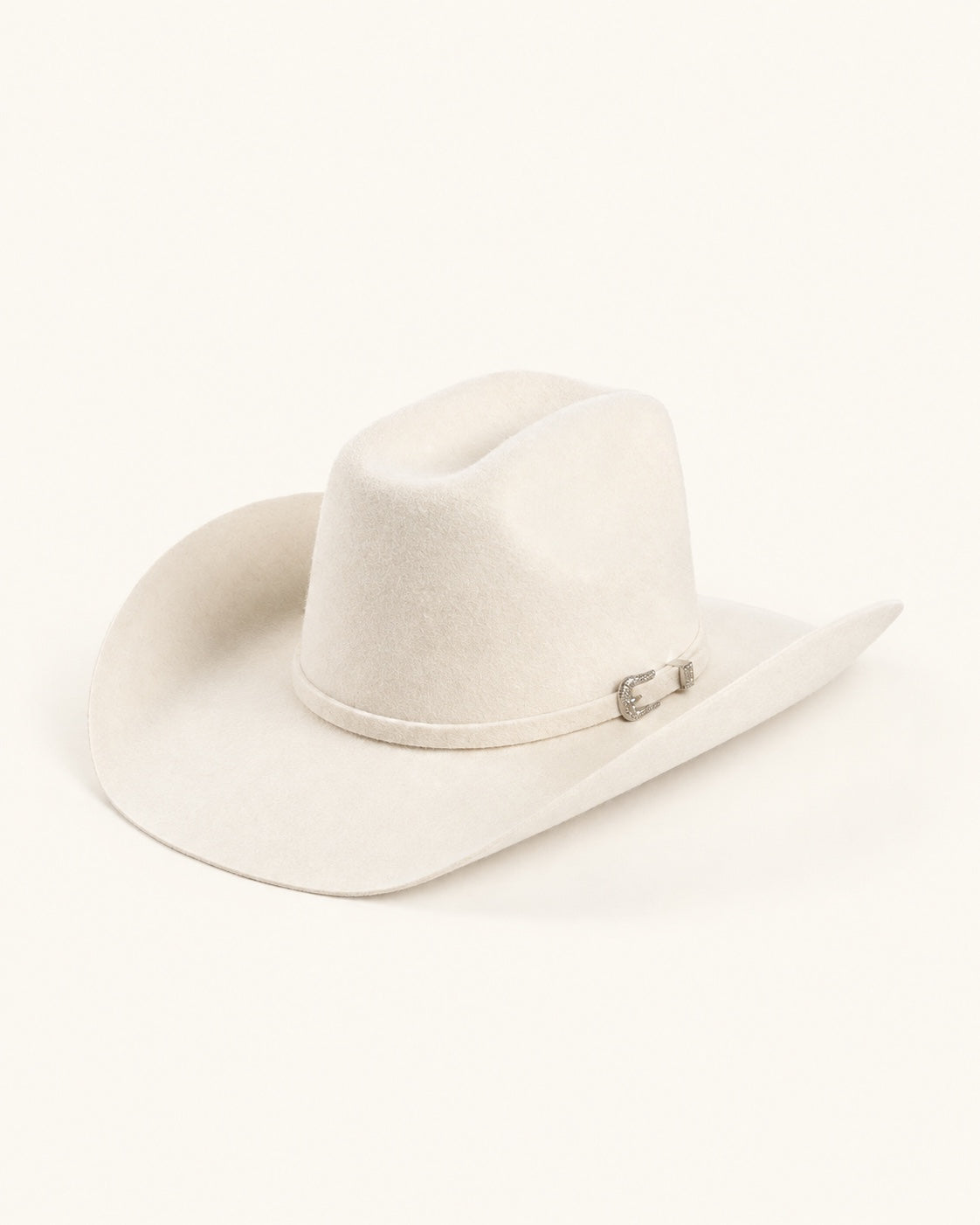 Chapeau cowboy en feutre crème à boucle argentée