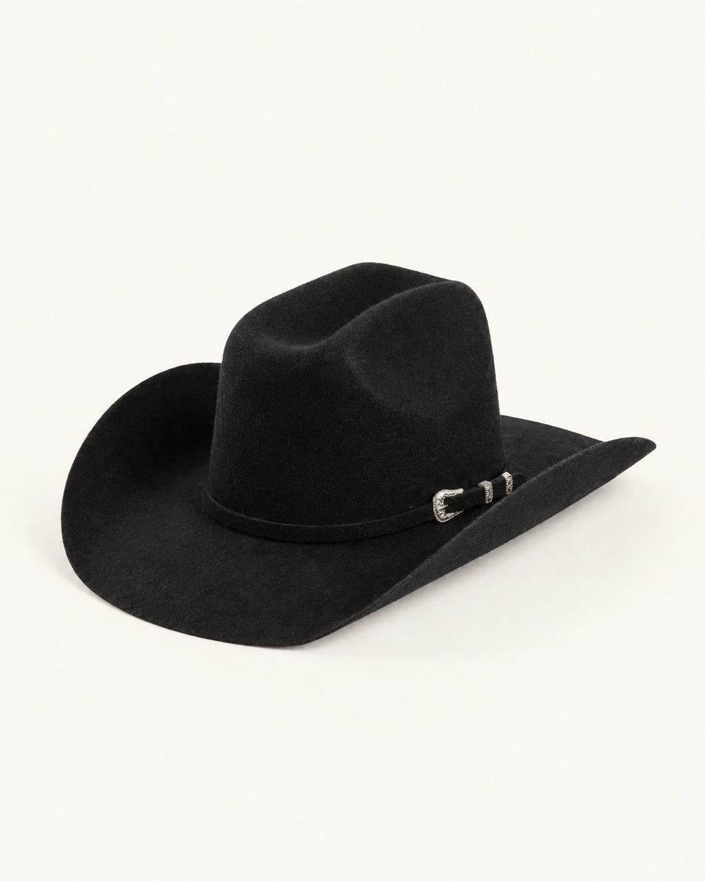 Chapeau cowboy en feutre noir à boucle argentée