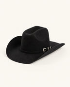 Chapeau cowboy en feutre noir à boucle argentée