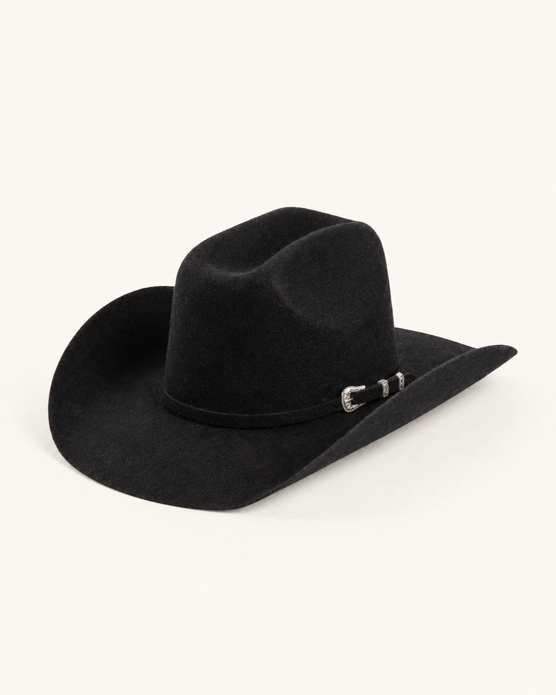 Chapeau cowboy en feutre noir à boucle argentée