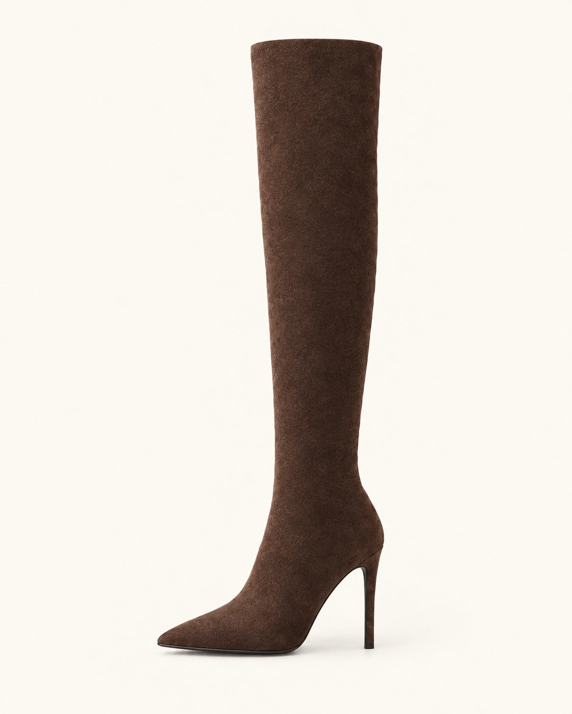 Cuissardes Anaé marron, vue de profil : tige stretch et talon fin