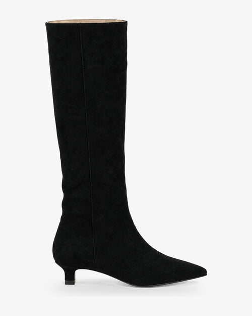 Bottes hautes femme aspect daim, talon fin Esmé — Noir, vue de profil