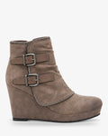 Bottines compensées femme aspect daim Juliette — Kaki, vue de profil