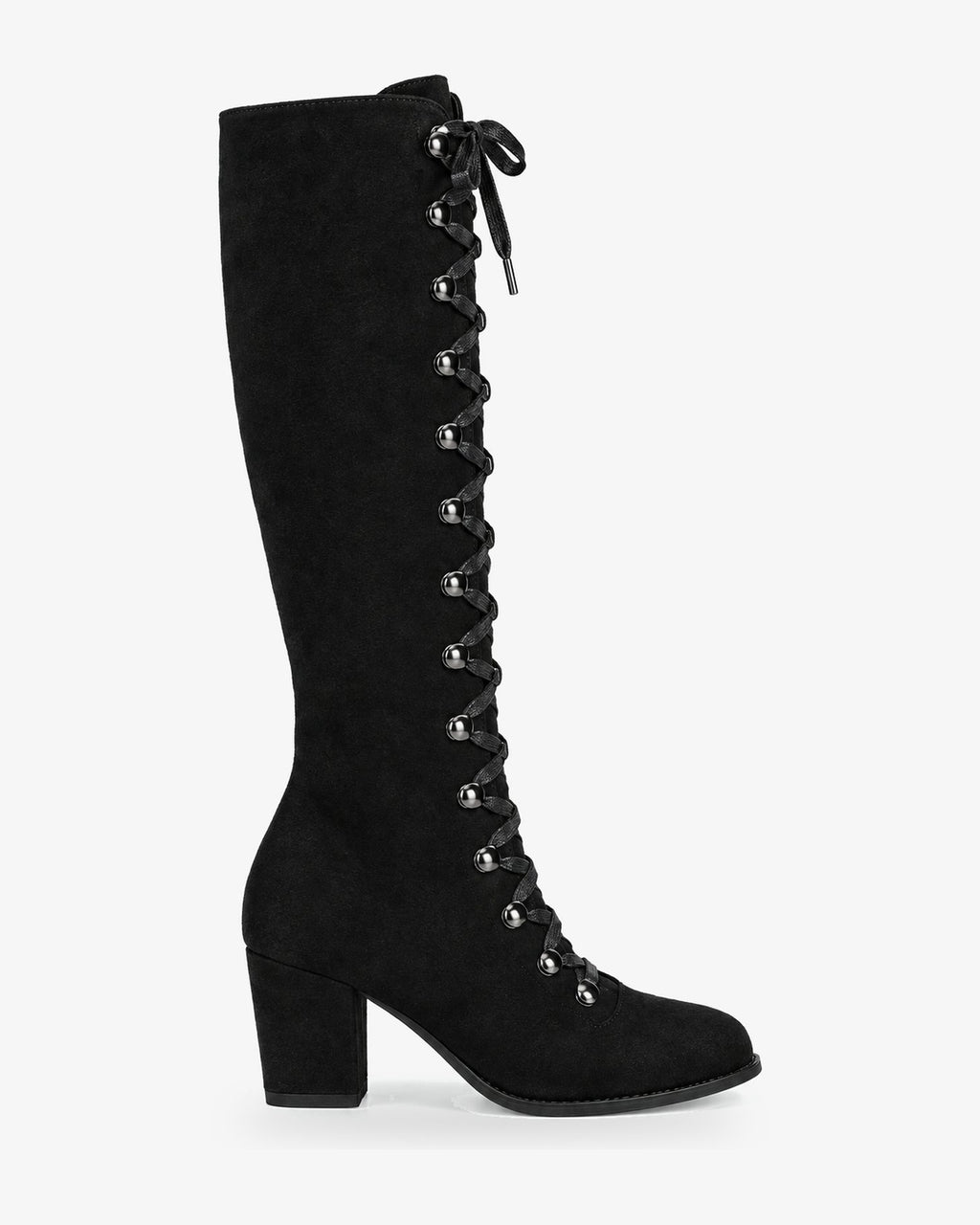 Bottes hautes lacées femme aspect daim Léna — Noir, vue de profil