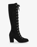 Bottes hautes lacées femme aspect daim Léna — Noir, vue de profil