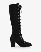 Bottes hautes lacées femme aspect daim Léna — Noir, vue de profil