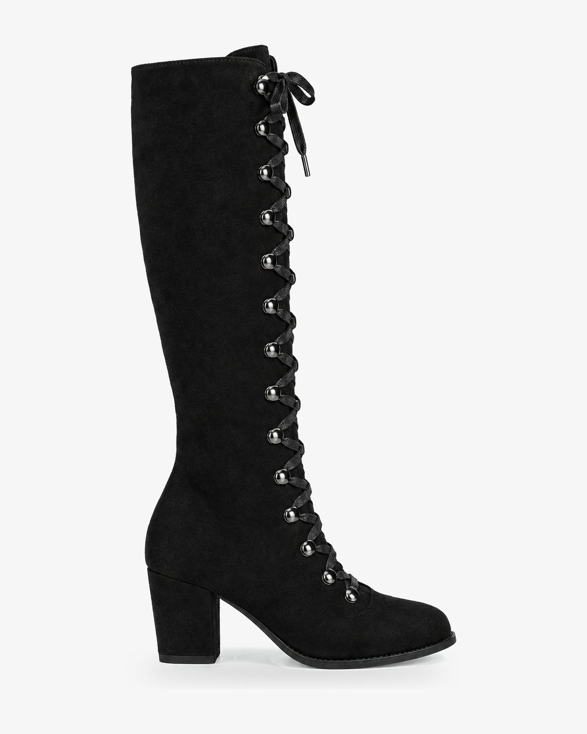 Bottes hautes lacées femme aspect daim Léna — Noir, vue de profil
