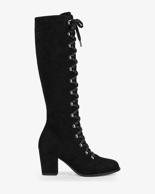 Bottes hautes lacées femme aspect daim Léna — Noir, vue de profil