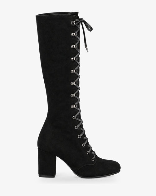 Bottes hautes lacées femme aspect daim Margaux — Noir, vue de profil