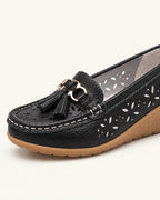 Mocassins compensés ajourés aspect cuir — Iris, noir, autre angle