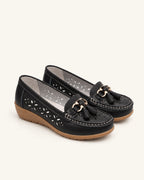 Mocassins compensés ajourés aspect cuir — Iris, noir