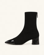 Bottines Victoire noir, vue de profil : bout pointu verni et talon bloc